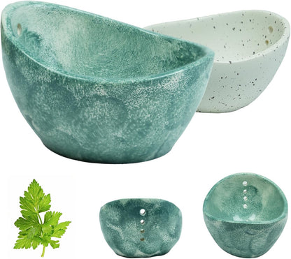 Earthenware Herb Stripping Bowl 2Pack, Pottery Herb Stripper Bowl Handmade, New Earthenware Kitchen Tools Supplies, Multiple Size Holes for Stripping Herbs, Rosemary, Thyme(3.94"x3.35"x2.28")