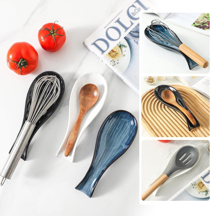 Spoon Rest for Stove Top, Ceramic Large 8.7 Inch Spoon Holder for Kitchen Counter, Porcelain Utensil Rest for Ladle, Spatula, Housewarming Gifts, Dishwasher Safe and Heat-Resistant, Blue(1 PC)