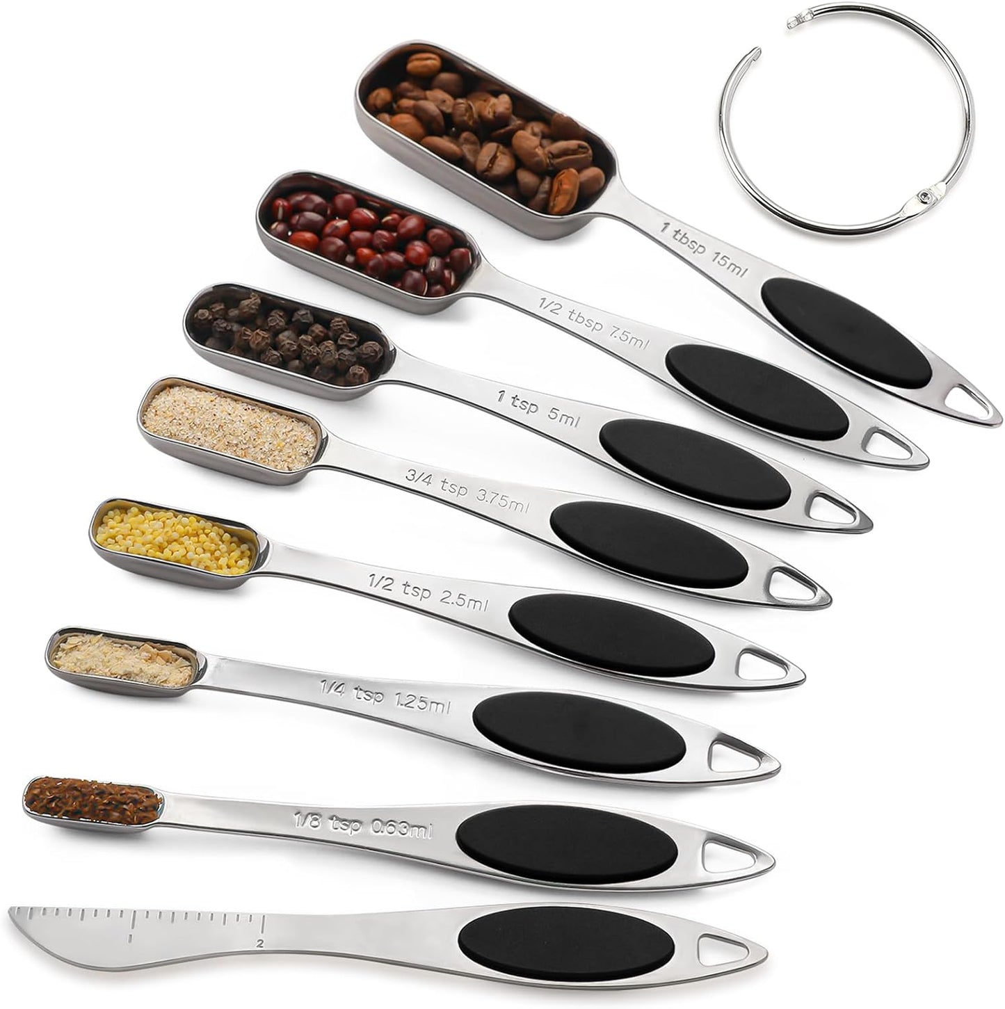 Magnetic Measuring Spoons Set Includes 7 Stainless Steel Magnetic Measuring Spoons,Nesting Measuring Spoon Teaspoon with Leveler for Dry or Liquid Ingredients (8, Colorful)