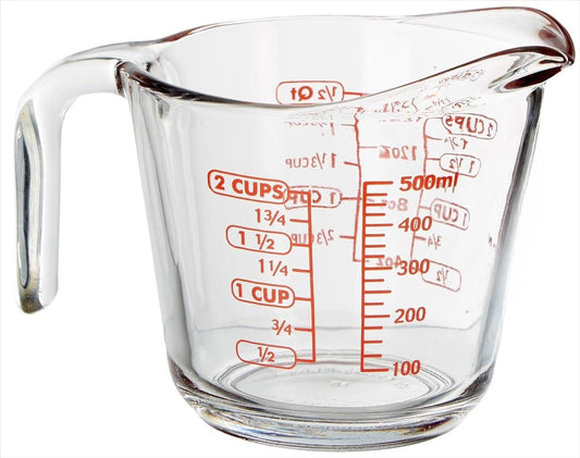 Glass Measuring Cup, 2 Cup, Glass Material, Heat Resistant, Microwave Oven Safe, Dishwasher Safe, with Spout, Easy Pour, 16 oz, Clear, for Baking Cooking Liquid