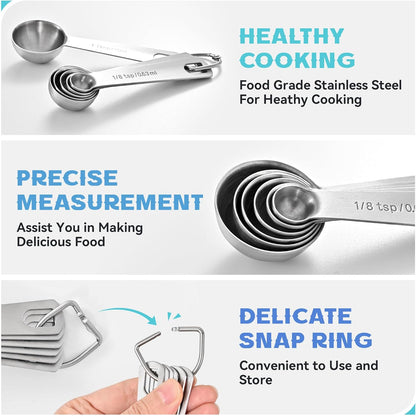 Measuring Spoons Used to Measure Various Dry and Liquid Ingredients, Useful Gadgets for Kitchen, Stainless Steel 6-piece Set