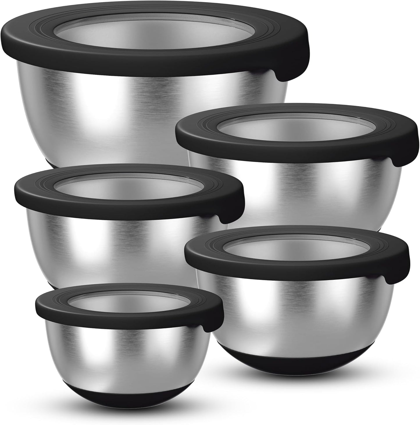 KITEISCAT Stainless Steel Mixing Bowls with Lids – Set of 5 Large Nesting Metal Bowls for Kitchen, Baking, Cooking, Food Prep & Storage, Non-Slip Base, Dishwasher Safe,Khaki