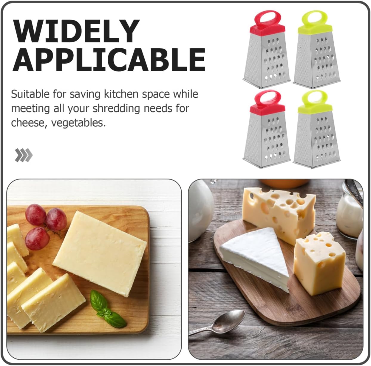 4 Pcs Mini Box Grater for Kitchen, Stainless Steel 4-Sided Food Grater with Handle, Small Manual Cheese Slicer Shredder for Cheese Carrot，Ginger, Garlic, Chocolate
