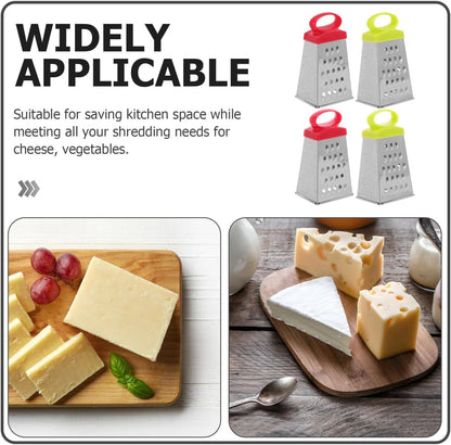 4 Pcs Mini Box Grater for Kitchen, Stainless Steel 4-Sided Food Grater with Handle, Small Manual Cheese Slicer Shredder for Cheese Carrot，Ginger, Garlic, Chocolate