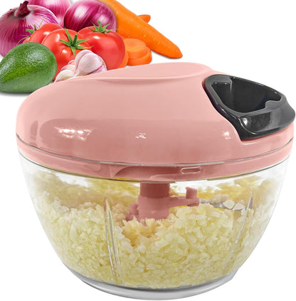 Garlic Chopper Mincer Manual Vegetable Chopper 500ml - with Pull String Garlic Press Crusher 5 Sec Chop Food Quickly, for Garlic, Ginger, Potato, Avocado, Onion, Salad, etc., Pink
