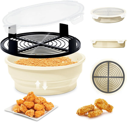 FJNATINH Collapsible Batter Bowl - Mess Free Better Breader Shaker Bowl with Lid Breading Shaker Container - Great for Fried Fish, Fried Chicken, Onion Rings, Wings & More,No Leak,Easy to Store