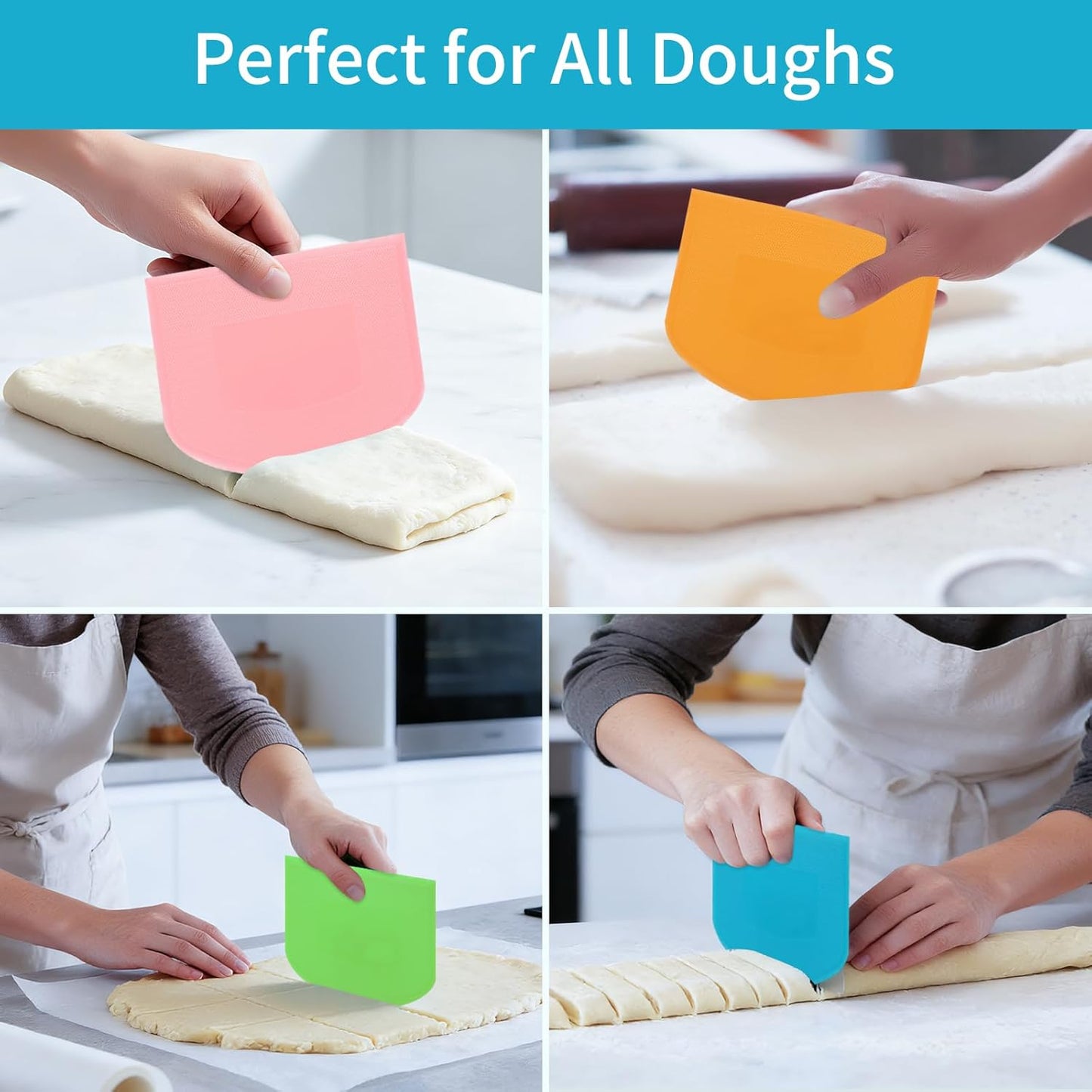 4 Pcs Flexible Dough Scraper,Sourdough Scraper,Pastry Cutter for Sourdough, Multifunctional Kitchen Scraper Tool, Baking, Bread Dough Cutter, Cake Smoother for Icing(4 Colors)