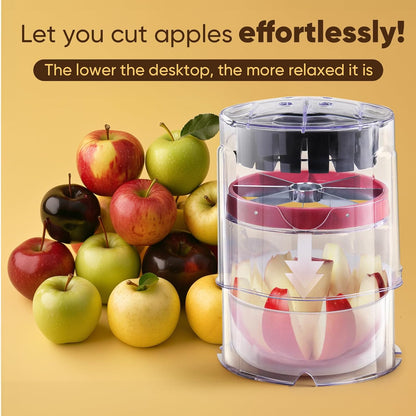 Newness 5.12-Inch Apple Slicer – Extra-Large, Ultra-Safe Stainless Steel Cutter for 8 Perfect Slices, Effortless Cutting, Cuts All the Way Through with Transparent Bowl