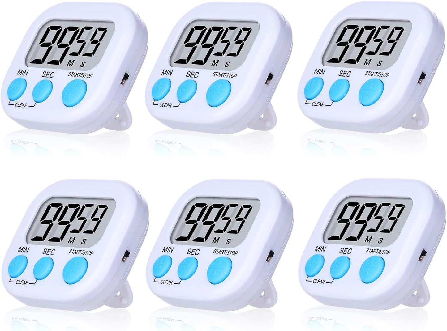 Mwellewm Kitchen Timer 6 Packs Digital Timers for Classroom Small Magnetic Countdown Stopwatch for Cooking Mini Loud Alarm Stop for Kitchen Study Work Baking Sports Games Timer Clock
