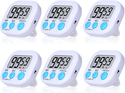 Mwellewm Kitchen Timer 6 Packs Digital Timers for Classroom Small Magnetic Countdown Stopwatch for Cooking Mini Loud Alarm Stop for Kitchen Study Work Baking Sports Games Timer Clock