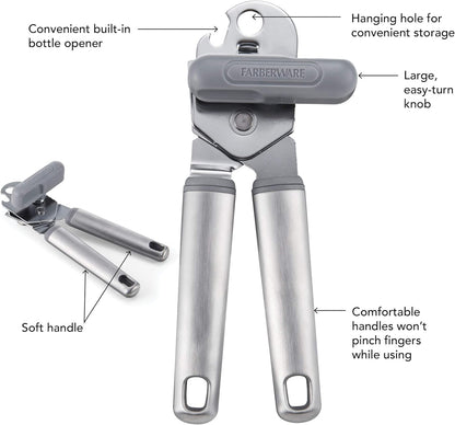 Farberware Professional Stainless Steel Soft Can Opener, 7.36-Inch, Gray