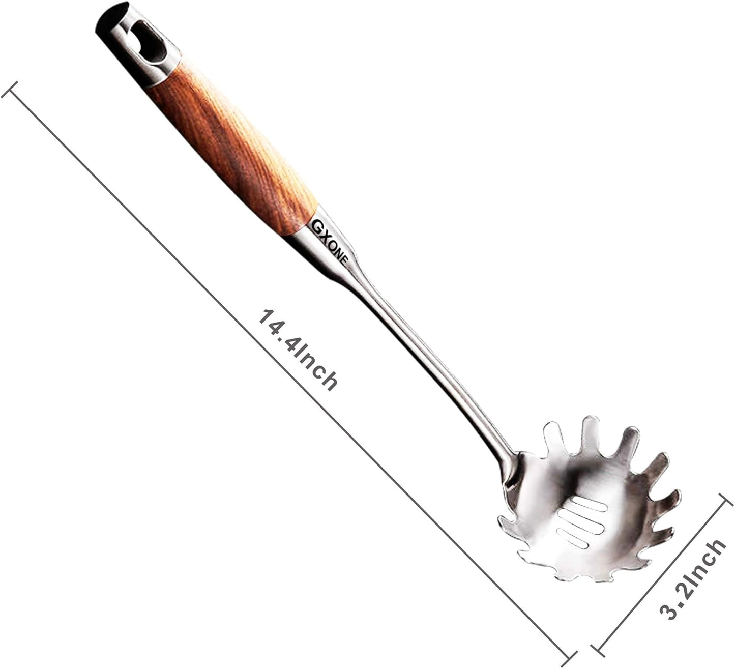 Slotted Spoon,304 Stainless Steel Skimmer Spoon with Heat Resistant Wooden Handle,Silver/15.8Inch