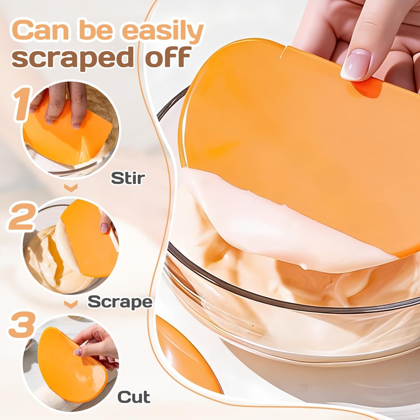 2PCS Bowl Dough Scraper,Flexible Bowl Scraper,Curved Edge Bread Dough Scraper Bowl Spatula,Spatula Multipurpose Baking Food Scraper,Pastry Cutter Tool