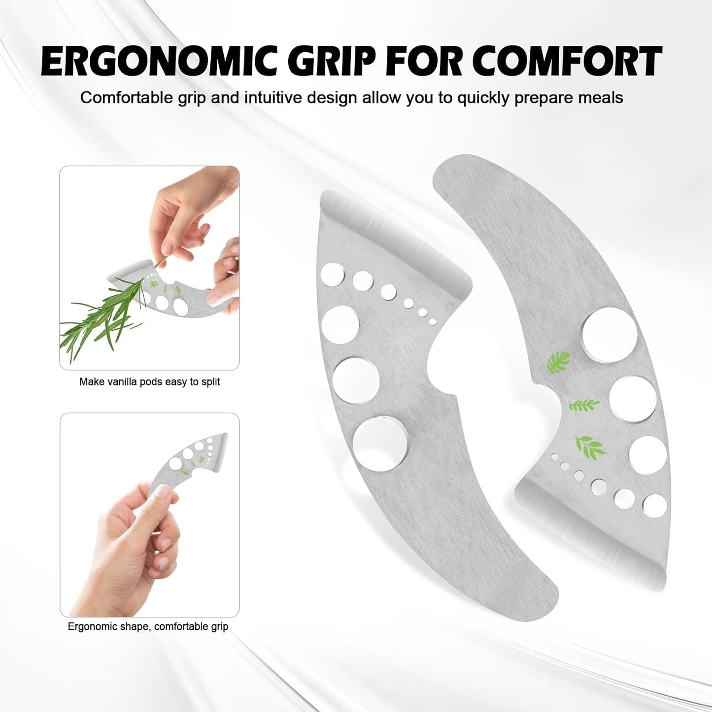 9-Hole Herb Stripper Tool, Stainless Steel Leaf Stripper for Kale, Rosemary, Basil, Thyme, Collard Greens – Ergonomic Kitchen Gadget with Blade Guard, Dishwasher Safe