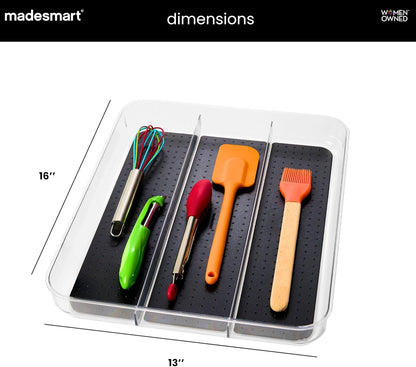 madesmart Premium Small Utensil Tray, Deep Storage for Ladles, Whisks & Serving Tools, Non Slip Lining, for Drawers & Home Organization, White