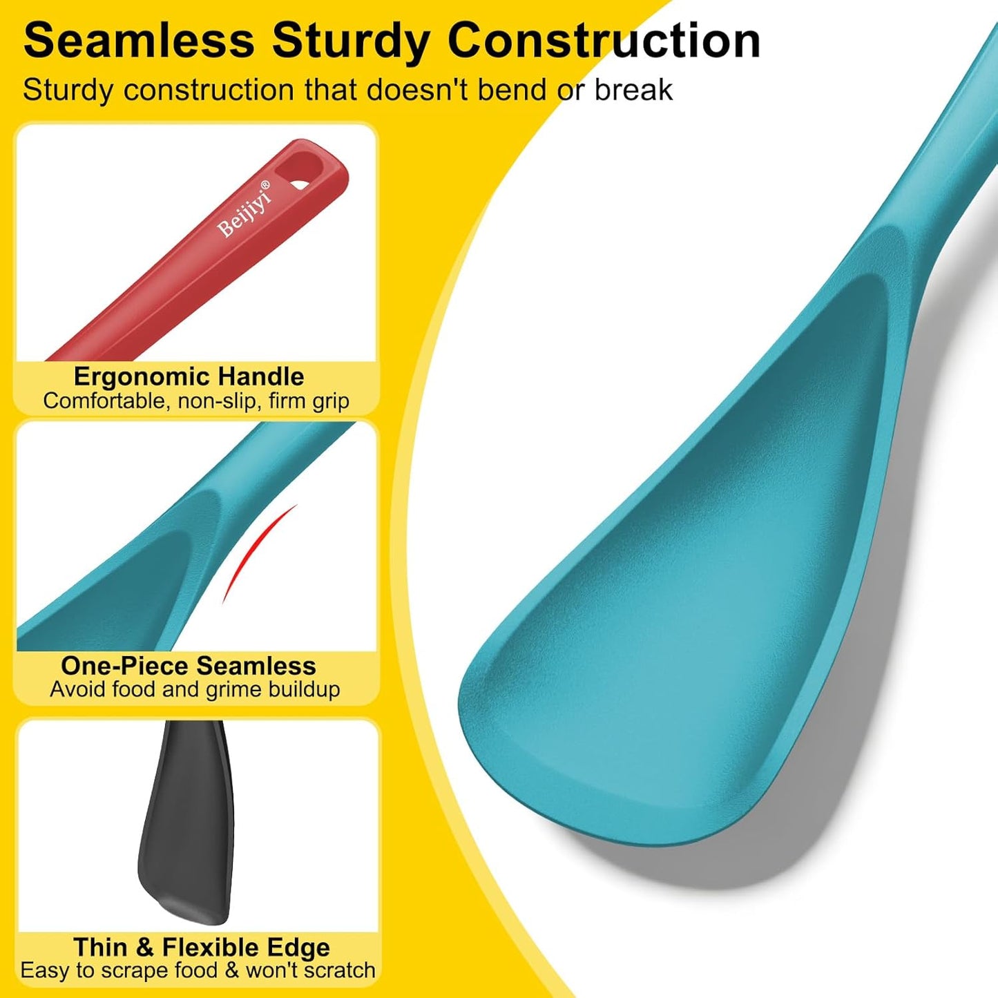 Beijiyi 3 Pack Silicone Cooking Spoons, 12.6 In Multifunction Spatula Spoon for Nonstick Cookware, BPA-Free Kitchen Utensils, Great for Cooking, Serving, Mixing, Multicolor (Black/Blue/Grey)