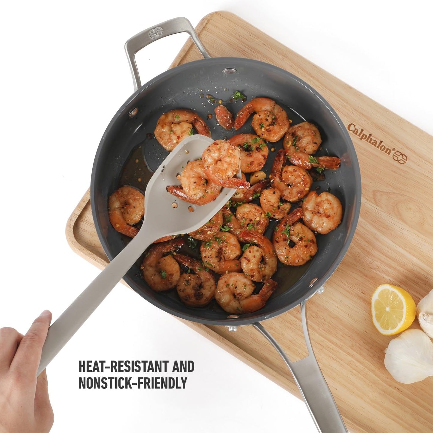 Calphalon Edge Silicone Slotted Turner, Flexible Silicone Slotted Spatula with Reinforced Core, Heat-Resistant Nonstick-Safe Turner for Draining, Navy