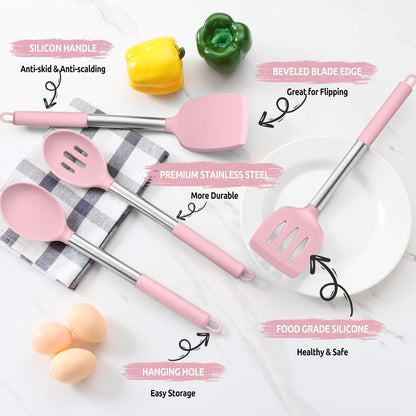 E-far Cooking Utensils Set of 4, Silicone Kitchen Utensils for Non-stick Cookware, Heat Resistant & Non-toxic Slotted Spatula Solid Spoon Turner for Flipping Mixing Serving Basting(Black)