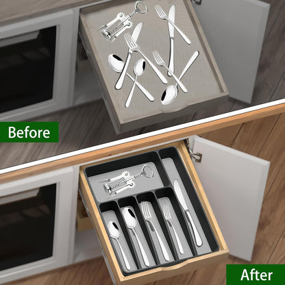 Loyareal Silverware Organizer Utenisl Organizer Holder Kitchen Drawer Organizer Plastic Silverware Tray for Drawer Flatware Organizer 5 Compartment White