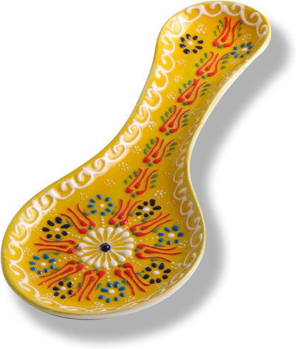 Handmade Spoon Rest, Ceramic Spoon Rest for Stove Top, 10" Spoon Rest for Kitchen Counter, Dishwasher Safe Spoon Holder for Stove, Housewarming Gifts Utensil Rest, Colorful Spoon Rests (Black)