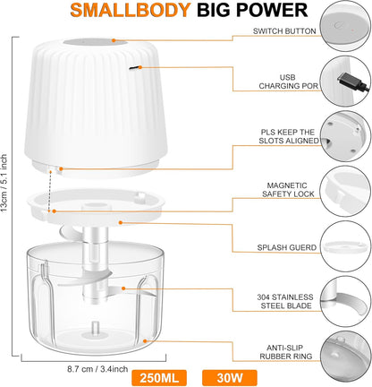 400ML Electric Garlic Chopper, 6 Blades Garlic Grinder Mini Vegetable Chopper, USB Portable Veggie Chopper, Onion Mincer, Food Processor for Ginger, Chili, Fruit, Meat