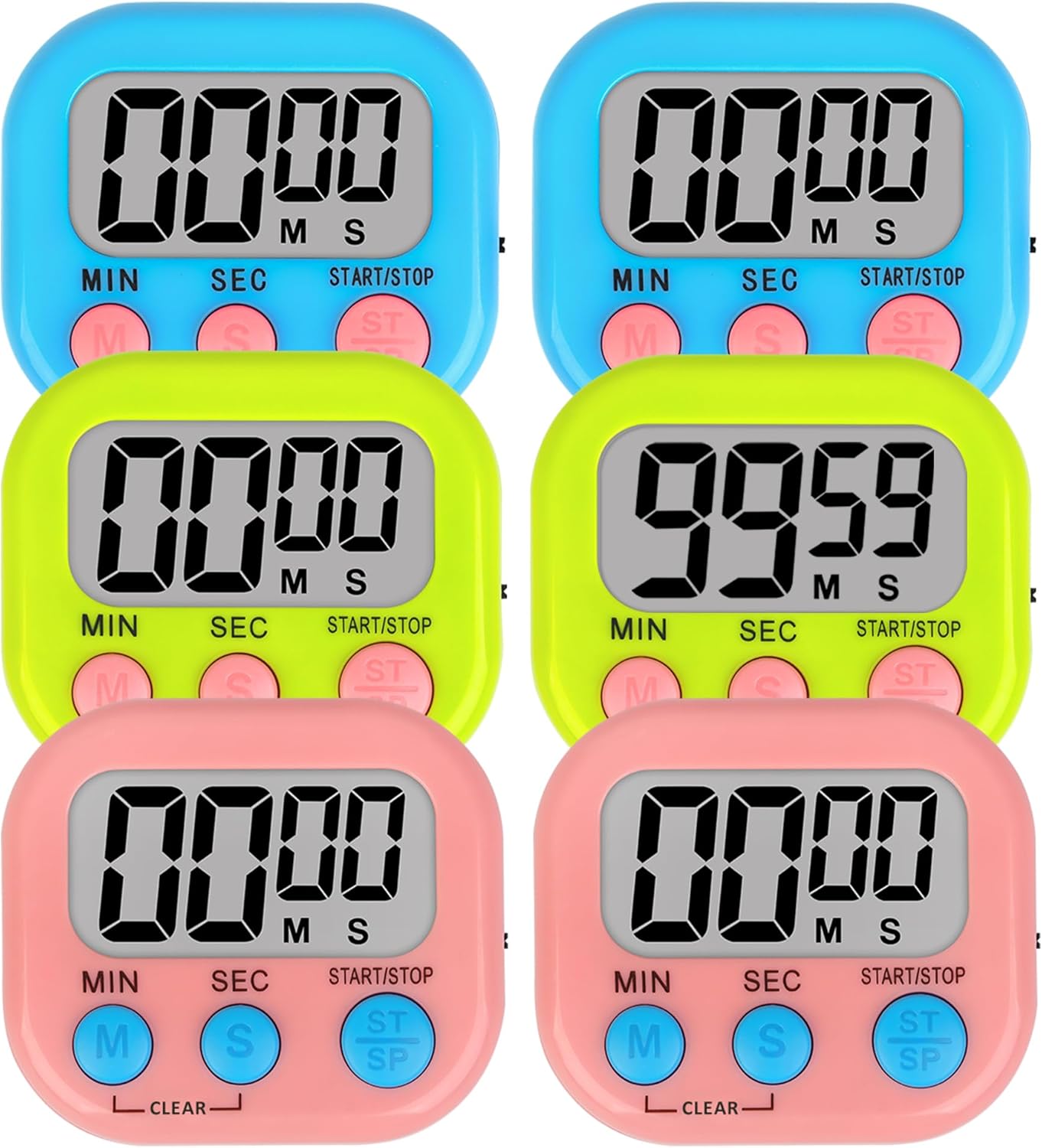 ZILLEEN 6 Pack Kitchen Timers for Cooking Digital Classroom Timers for Kids Teachers Blue Green Purple