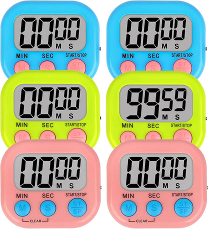 ZILLEEN 6 Pack Kitchen Timers for Cooking Digital Classroom Timers for Kids Teachers Blue Green Purple