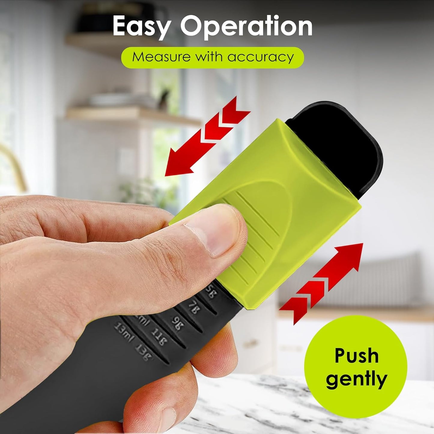 GOCHA Double-Ended Adjustable Measuring Spoon - 9-in-1 Kitchen Tool with Precision Scales (0.5-13ml/g) - Space-Saving Design for Dry & Liquid Ingredients (Black Green)