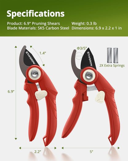 2pcs 6.5" Pruning Shears for Gardening, Ultra Sharp Garden Scissors for Precise Cuts, Stainless Steel Bonsai Clippers with Spring Loaded, 6.5 Inch Garden Shears (1pc Straight & 1pc Curved)