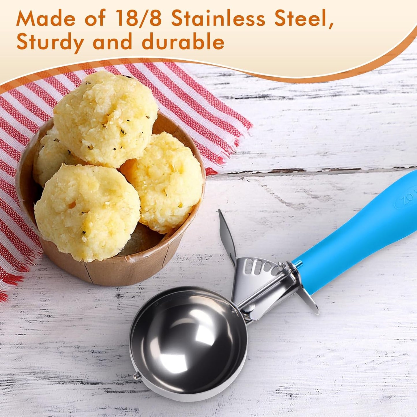 Fayomir 4 OZ Scoop, #8 Disher, Large Ice Cream Scoop with Trigger, Muffin Scoop, Large Cookie Scoops for Baking, Grey Handle, With Trigger for Portion Control