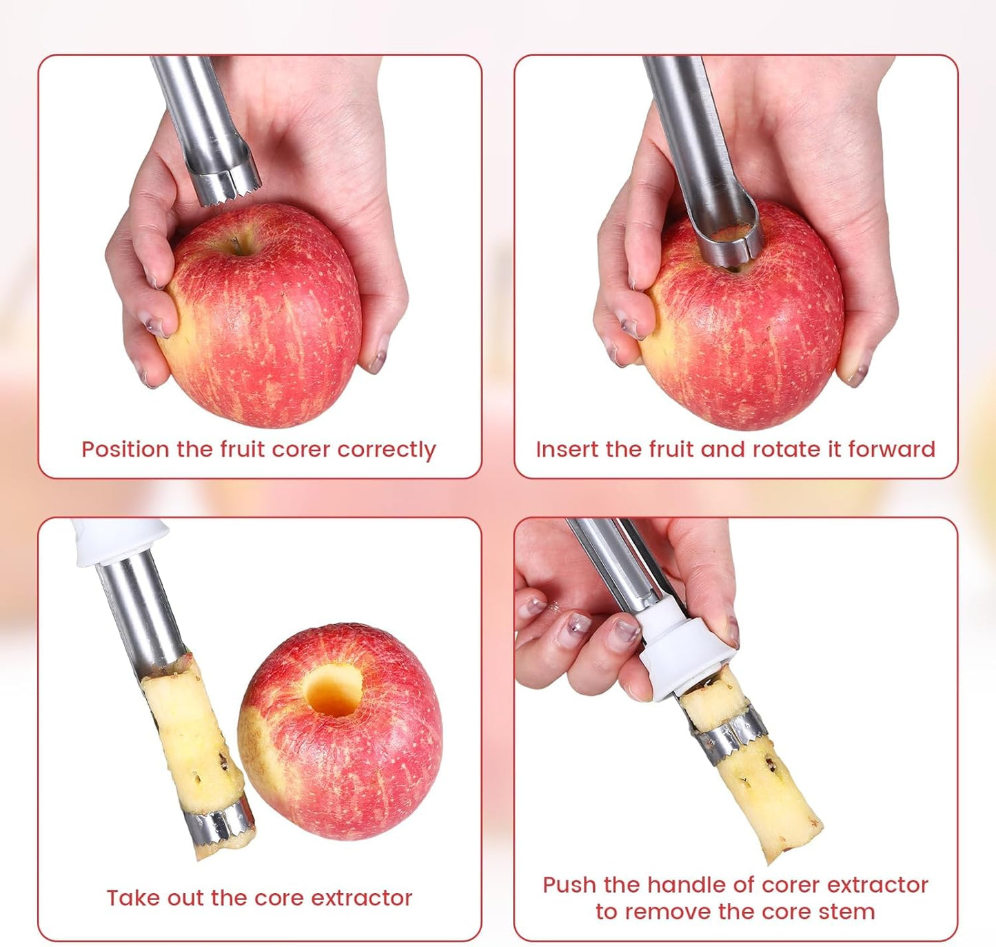 Red Apple Corer and Peeler, Multi Functional Apple Corer for Bell Peppers Pears,Stainless Steel 2-In-1 Household Kitchenware, Plastic-Handle,Fruit and Vegetable Peeling Tool,Christmas Halloween Gifts