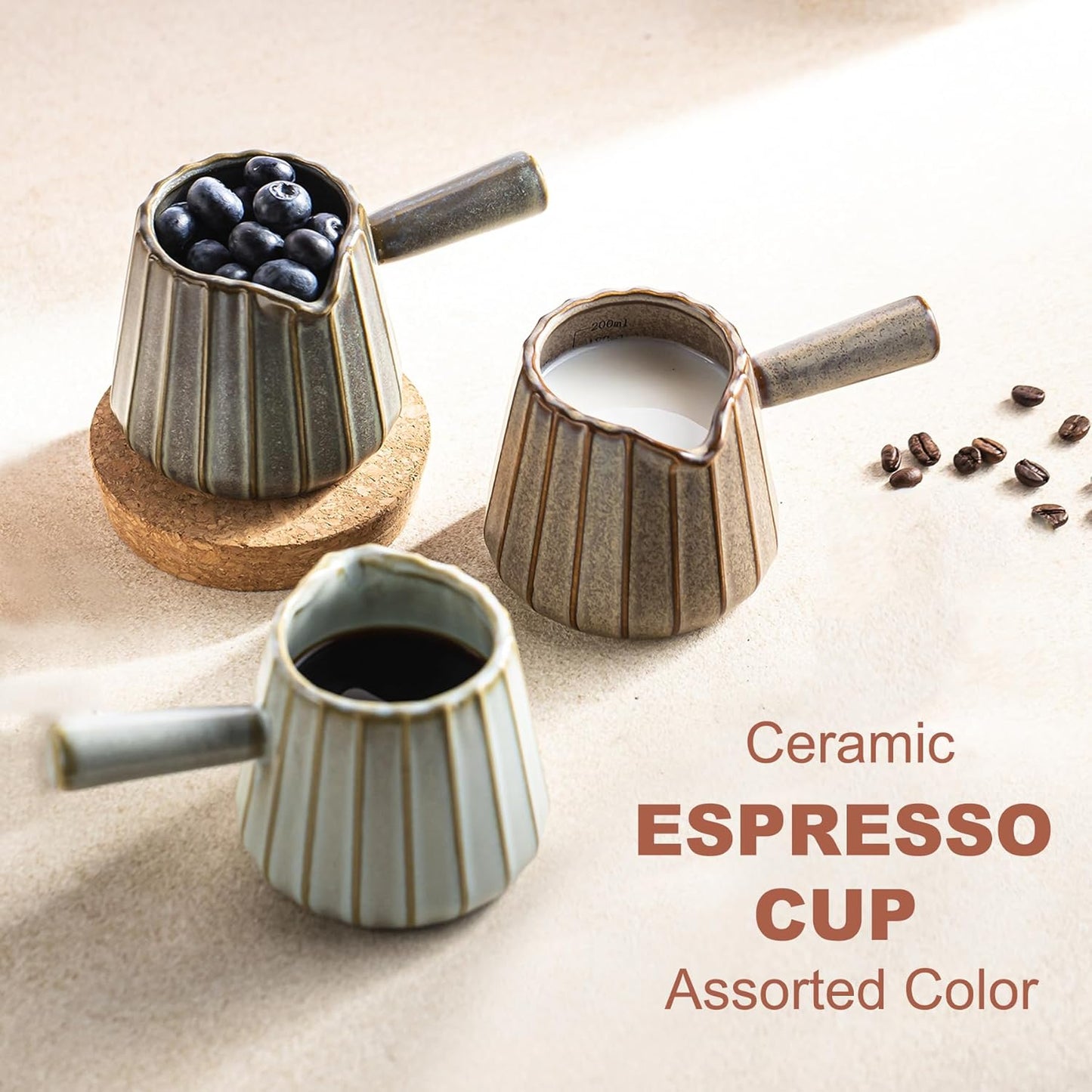 Espresso Cups Ceramic, 200ML Espresso Measuring Cup with Handle, Expresso Shots Cups with Scale, Espresso Accessories, White