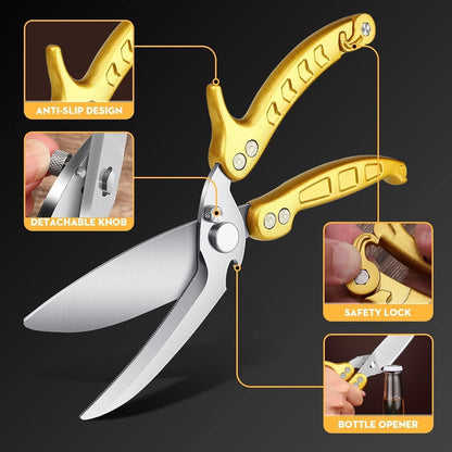 Dream Reach Poultry Shears, Heavy Duty Kitchen Shears with Serrated Edge, No Rust Spring Loaded, Multipurpose Stainless Steel Kitchen Scissors for Chicken, Bone, Meat, Turkey, Fish Thanksgiving Gifts