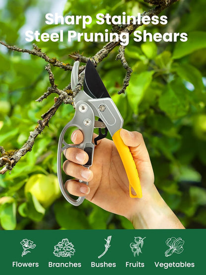 GROWNEER 3 Packs 6.5 Inch Pruning Shears Gardening Hand Pruning Snips Gardening Scissors with Straight Stainless Steel Precision Blades