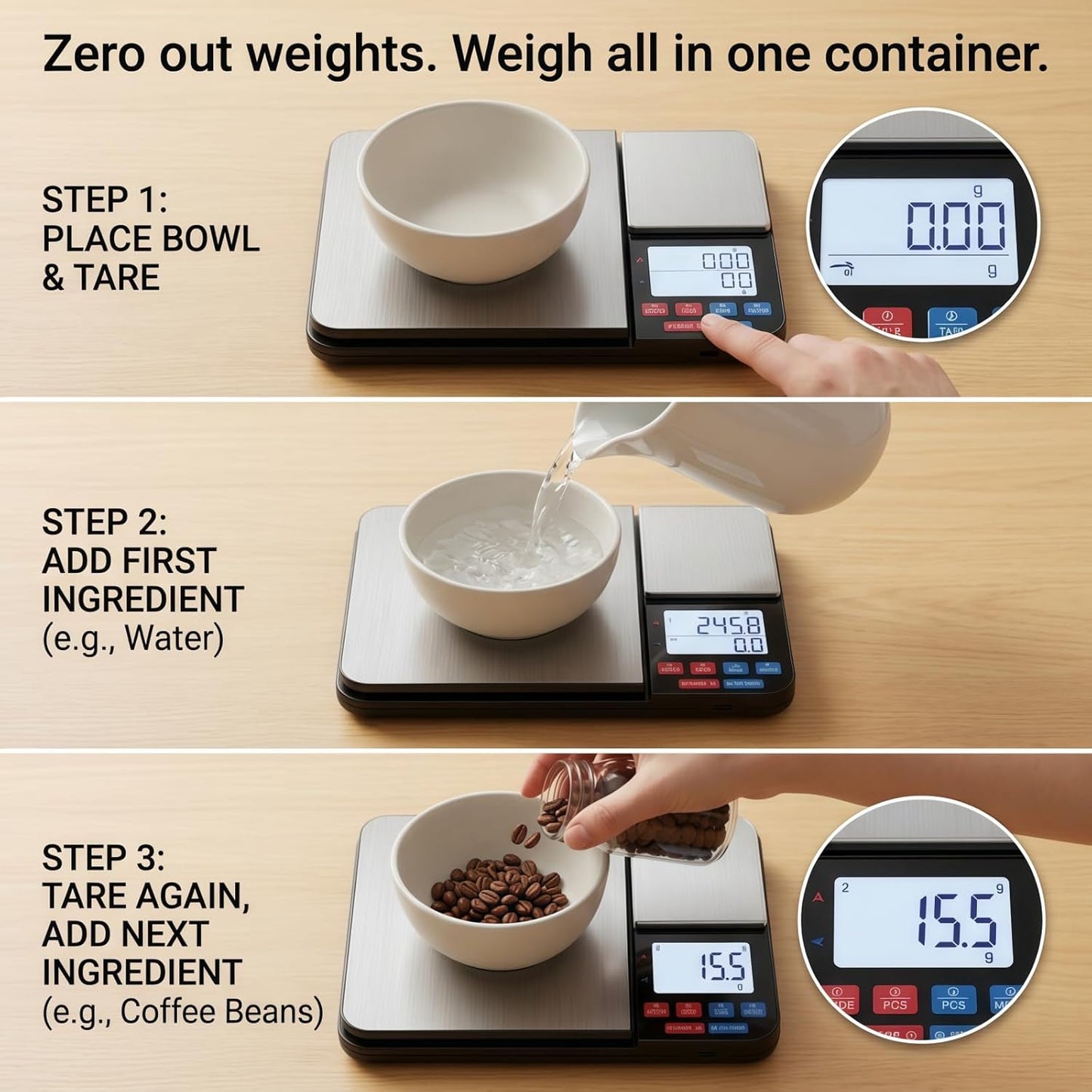 Partyreal Digital Kitchen Scale Capacity, Stainless Steel Food Scale with oz/g Units | Replaceable Battery Power | Ideal for Meal Prep, Cooking, Baking
