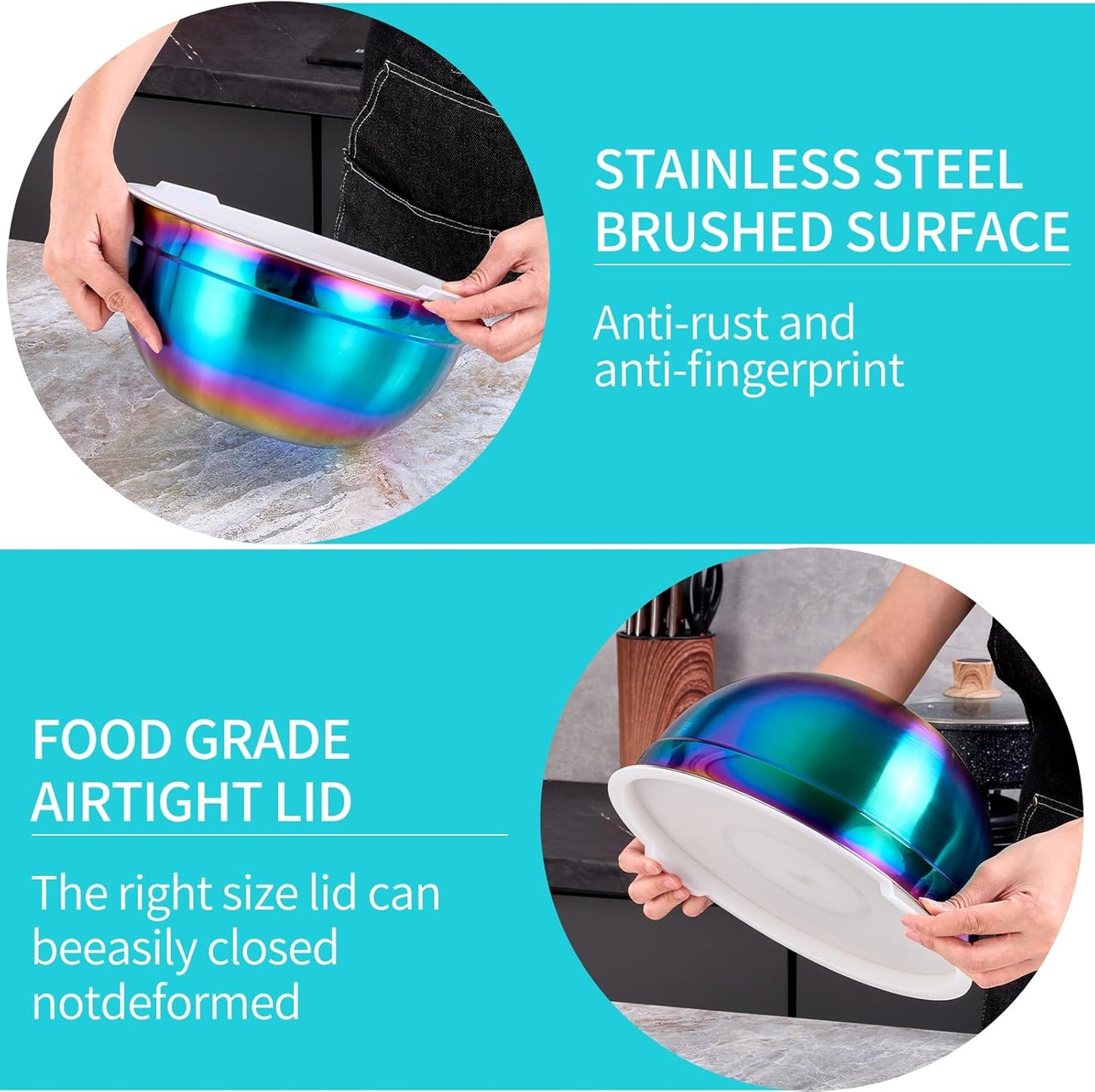 4 Piece Gold Mixing Bowls With Lids for Kitchen, Stainless Steel Set Ideal for Baking, Prepping, Cooking and Serving Food, Nesting Metal Bowls for Space Saving Storage