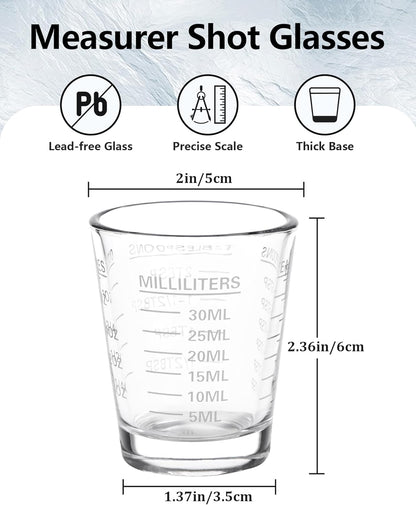 SAIAOKJ Shot Glasses Measuring Cup Set 2PACK Espresso Shot Glasses Liquid Heavy Glass 26-Incremental Measurement 1 OZ, 2 TBS, 6 TSP, 30 ML Kitchen Tools (Red)