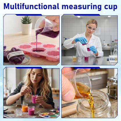 6 Pack Ounce Measuring Cup Set, 1 Oz (30 Ml) and 3.4 Oz (100 Ml) Small Measuring Cups Liquid, Plastic Clear Graduated Beakers for Mixing Cooking Baking Kitchen Crafts Lab