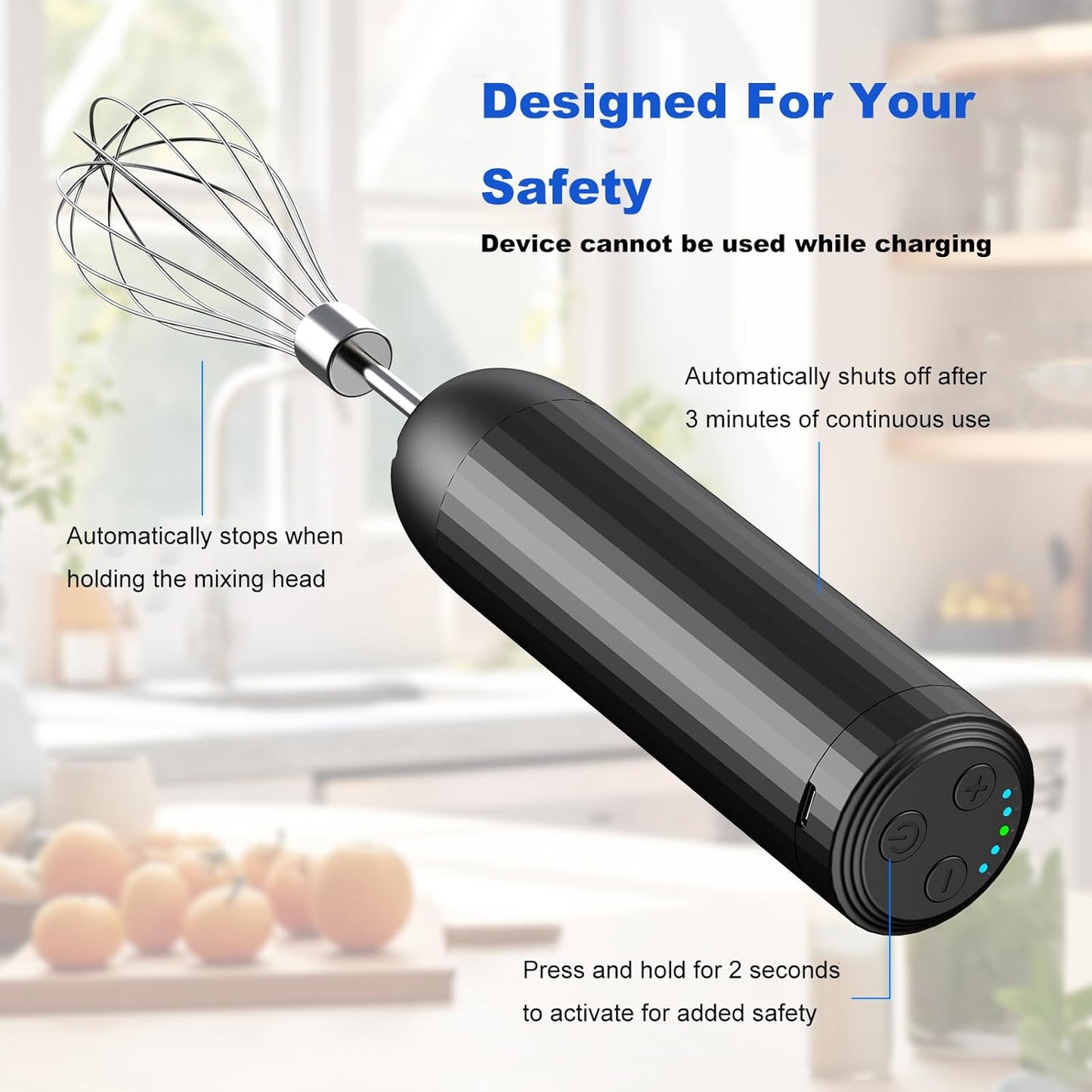 Cordless Hand Mixer MixgoII, Handheld Mixer Electric Whisk & Milk Frother, Hand Held Mini Mixers, Rechargeable Hand Mixer and Whisker, Food Processor for Cooking, Food Chopper, 4-Speed, 10Oz
