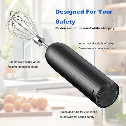 Cordless Hand Mixer MixgoII, Handheld Mixer Electric Whisk & Milk Frother, Hand Held Mini Mixers, Rechargeable Hand Mixer and Whisker, Food Processor for Cooking, Food Chopper, 4-Speed, 10Oz
