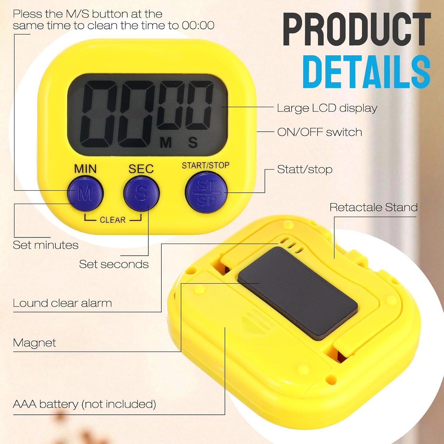 Weewooday 24 Pcs Digital Kitchen Timer Magnetic Timer Bulk On/Off Switch Minute Second Count up Countdown Loud Alarm for Exercise Cook Baking (Black,White)