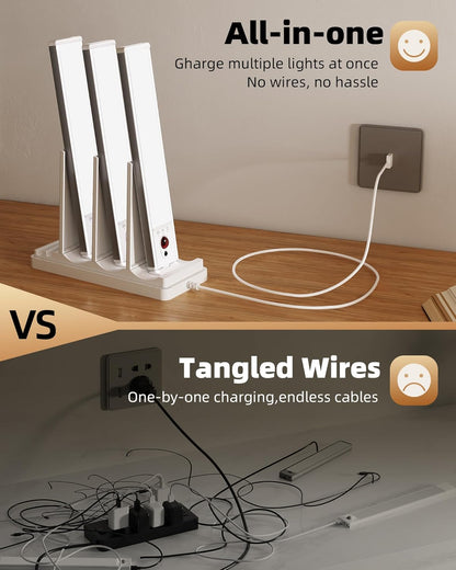 EZVALO 5-Pack Under Cabinet Lighting with Charging Station, 2400mAh Motion Sensor Light, LED Coutner Lights Wireless, 3000K Dimmable, Timer, Magnetic, with Remote Control for Kitchen, Closet, Stair