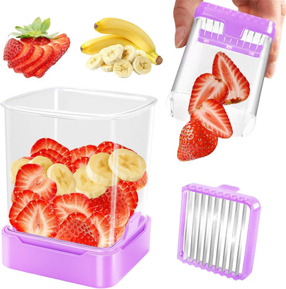 Fruit Slicer Cup for Strawberry, Banana, Hard-Boiled Egg - Detachable Cutter with Push Plate - 304 Stainless Steel Blade - Rapid & Safe Slicing Kitchen Gadget for Quick Meal Prep (Black)