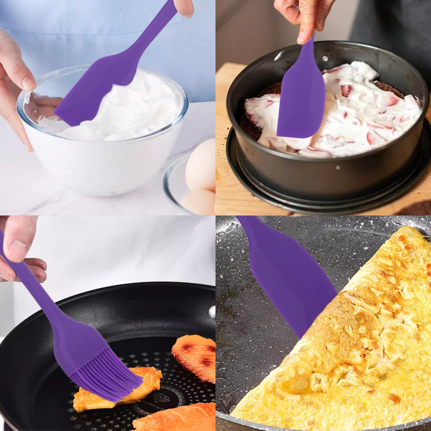 Silicone Spatulas Set of 6, Rubber Spoon Spatula Heat Resistant Spoonula One Piece Design Seamless Spatula Non-Stick Scrapers Baking Mixing Tool (Black)
