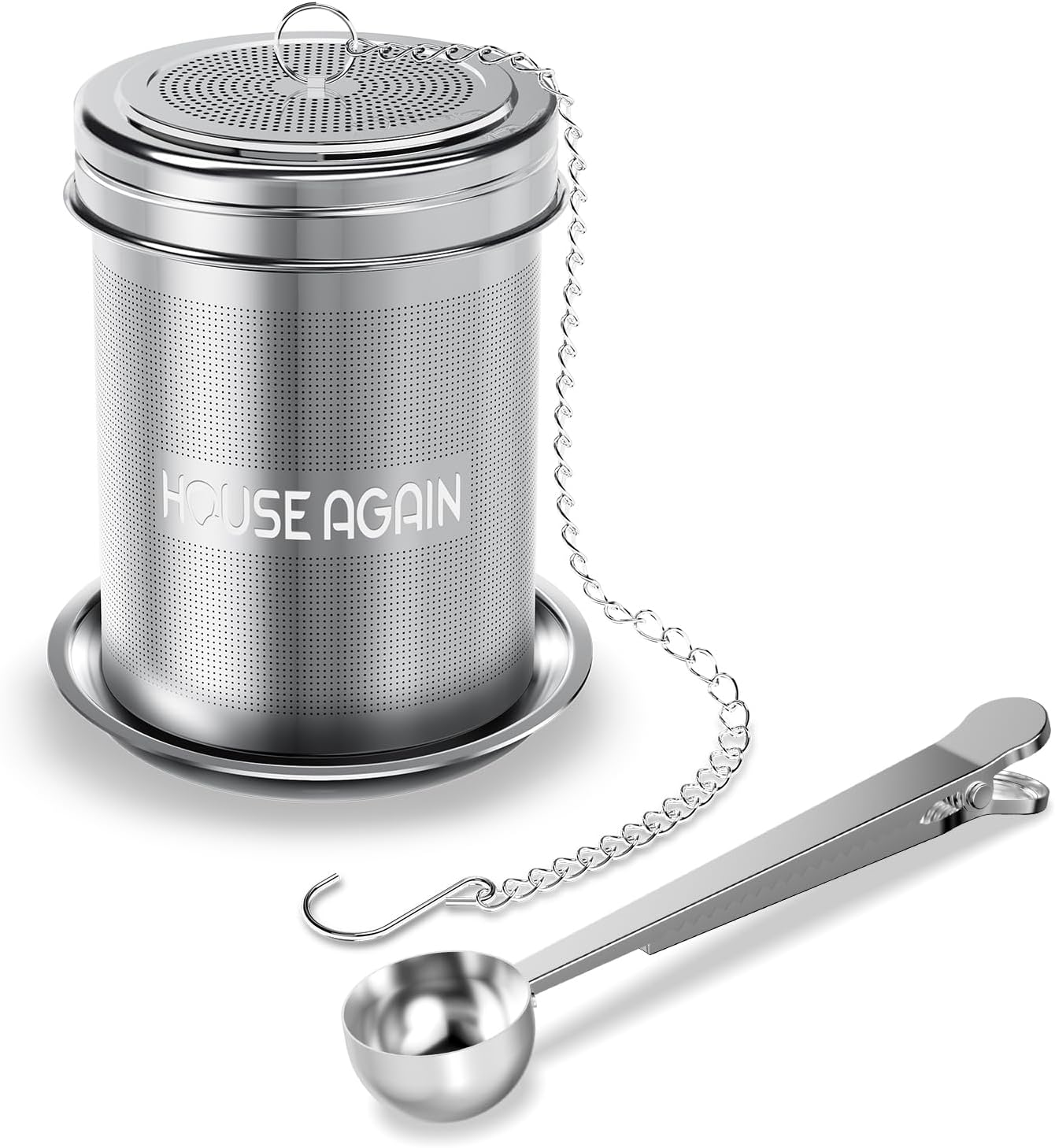 House Again Large Tea Infuser, Extra Fine Mesh Tea Strainers for Loose Tea, 18/8 Stainless Steel Tea Strainer with Extended Chain Hook, Tea Steeper for Brew Tea, Spices & Seasonings, for Multi Cups