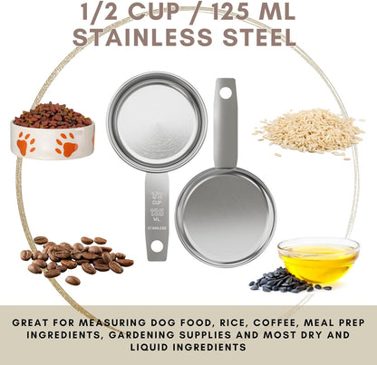 1/8 Cup Stainless Steel Measuring Cup | Sturdy Metal 30 ml | 30 cc | 1 oz | Single Cup for Wet and Dry Ingredients | Great for use as 1/8 Cup Coffee Scoop - 1 PK