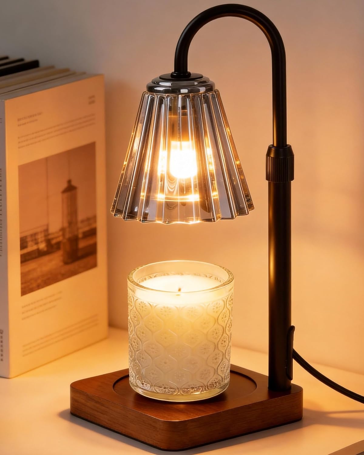 Marycele Candle Warmer Lamp with Timer & Dimmer - Mothers Day Gifts for Women Mom Her, Aesthetic Office Home Decor, Adjustable Height Wax Melter for Candle Jar & 3-Wick Candles (2 Bulbs Included)
