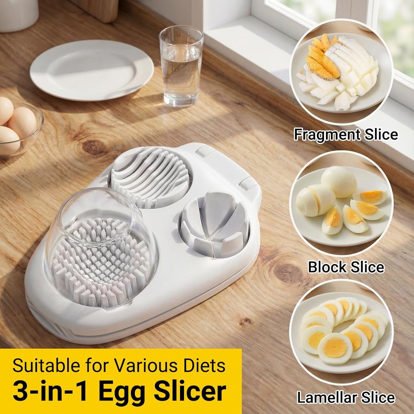 3-in-1 Heavy Duty Egg Slicer, Stainless Steel Blades with Multiple Cutting Modes for Hard Boiled Eggs, Mushrooms, Strawberry, Multifunctional Kitchen Tool, Send Goods from Local Warehouse