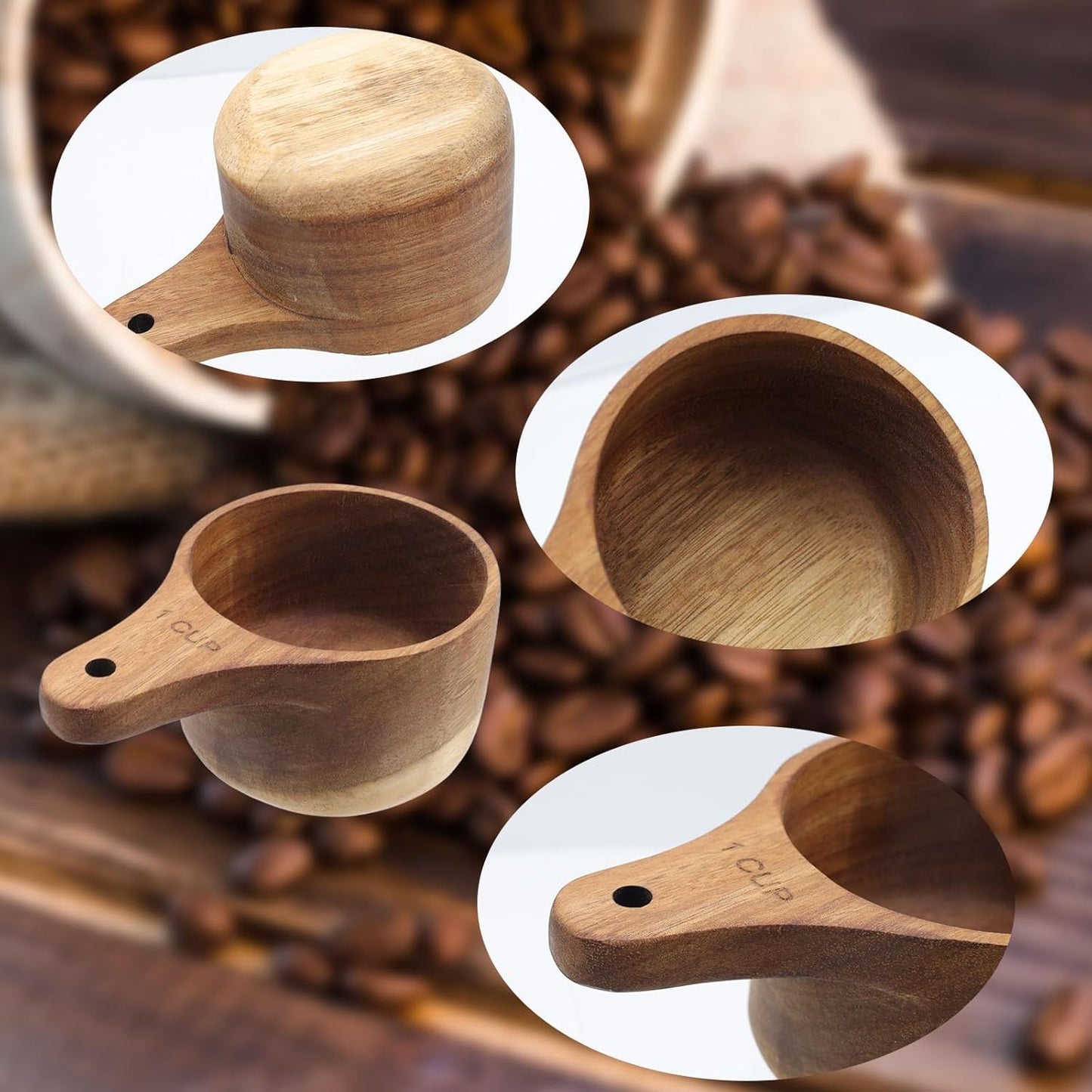 Oedema 2 Pcs Wooden Measuring Cup 1/4 Cup Mini Coffee Scoop Kitchen Measure Tool Measuring Spoon for Coffee Beans Tea