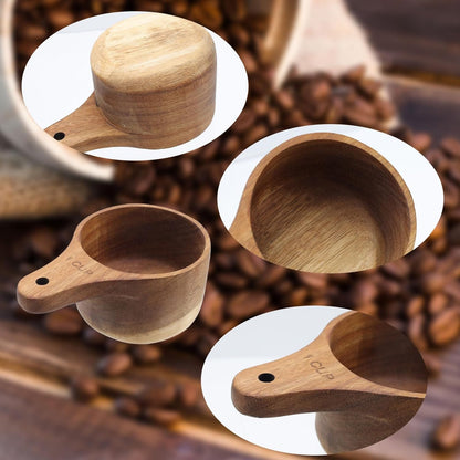 Oedema 2 Pcs Wooden Measuring Cup 1/4 Cup Mini Coffee Scoop Kitchen Measure Tool Measuring Spoon for Coffee Beans Tea